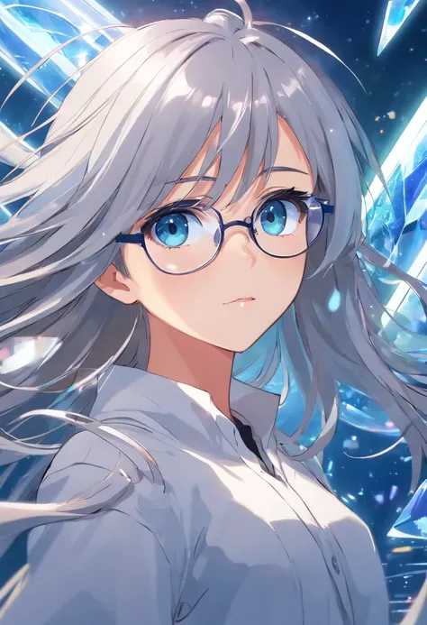 Girl with silver long hair blue eye and glass animation picture