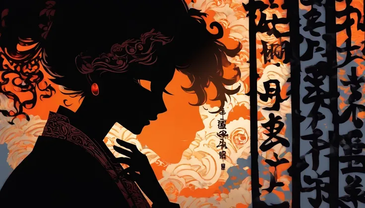 (Silhouette Art,cutouts:1.6)
(((Paper cutting art,A world where only black exists:1.3)

(Cowboy Shot),1 girl,Solo,
(Kimono Girl,profile:1.2),white, Clear and beautiful face,

BREAK
(Lots of kanji)
Textured glass background,