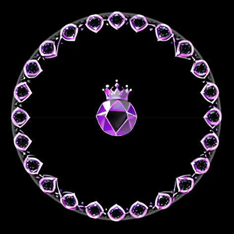 (Best quality,4K,A high resolution,Ultra-detailed),(jewelry,Royal Jewels,crown,Black diamonds),white colors、Purple and magenta gradient balls,Soft transitions,Tarot card style round frame,Border with floral pattern,Pure black background,Frontal view.Vector...