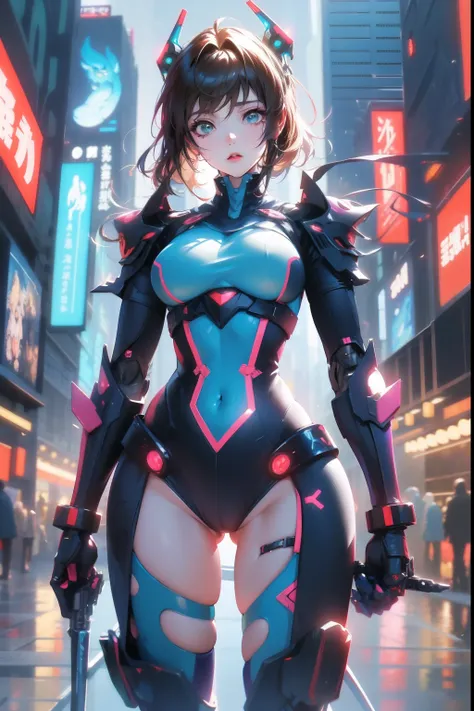 unreal-engine:1.4,hyper HD,Best quality:1.4, Fotorrealista:1.4, skin texture:1.4, tmasterpiece:1.8,Futuristic costume for anime girl posing in city at night, Cyberpunk anime mecha girl, digital art cyberpunk anime, Lingerie anime cyberpunk art, cyberpunk a...