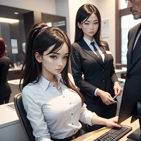 With a wealthy man visiting a bank、Female bank employee serving customers --auto