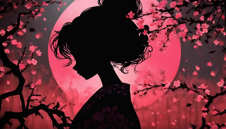 (Silhouette Art,cutouts:1.6)
(((Paper cutting art,A world where only black exists:1.3)

(Cowboy Shot),1 girl,Solo,
(Kimono Girl,profile:1.2),white, Clear and beautiful face,

BREAK
(Single Pink Cherry Blossom Flower)
Textured glass background,