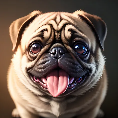 Anthropomorphic pug, lightroom, cinematic ligh, hdr, .primitive, 复杂, Hiqualidade, Stick out her tongue,in pastel shades, intricately details, low-contrast