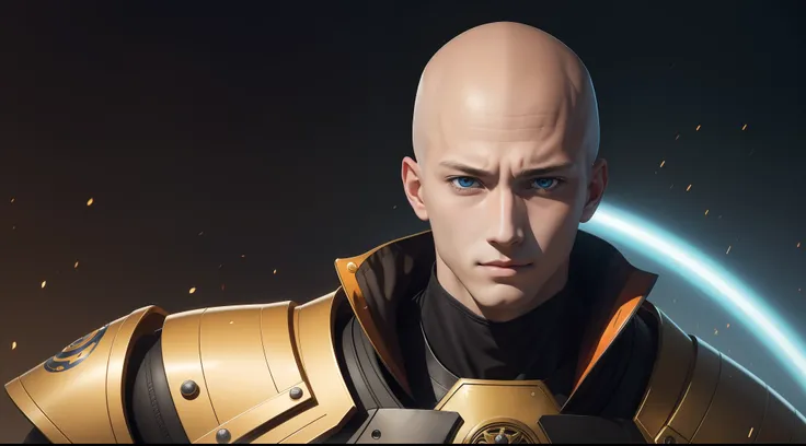 "Cheerful Saitama 20 years old is a real masterpiece with masculine beauty, perfect anatomy. Olpntng style, colorful rainbow, golden samurai outfit, clean design, epic Instagram, artstation, full streaks of paint, circles, contours. When you look at him Be...