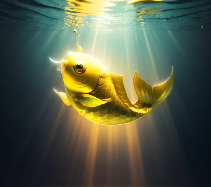 A fish made of gold，Three-dimensional feeling，Sense of volume，metals，vividness，jumpping，with a pure white background