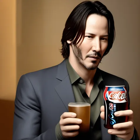 masterpiece, top quality, very delicate and beautiful, Keanu Reeves drinks Coke