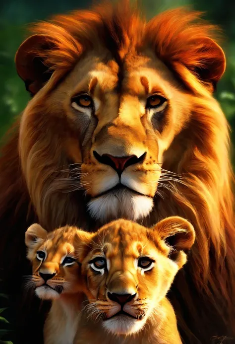 The Lion King and the Lioness with the cubs