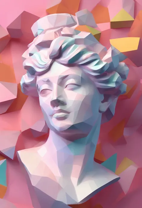 Close-up of a statue of a woman, Colorful classical statues, greek godness portrait sculpture, Classical art, bust with a beautiful neck, Escultura Michelangelo, classicism artstyle,Paper cut art style, Neon candy color, Simple, Stylish, Bright.。.。.。.。.3D,...