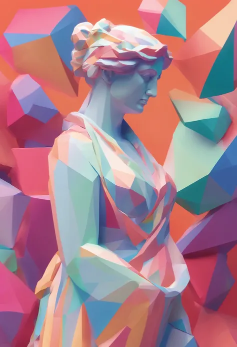 Close-up of a statue of a woman, Colorful classical statues, greek godness portrait sculpture, Classical art, bust with a beautiful neck, Escultura Michelangelo, classicism artstyle,Paper cut art style, Neon candy color, Simple, Stylish, Bright.。.。.。.。.。.。...