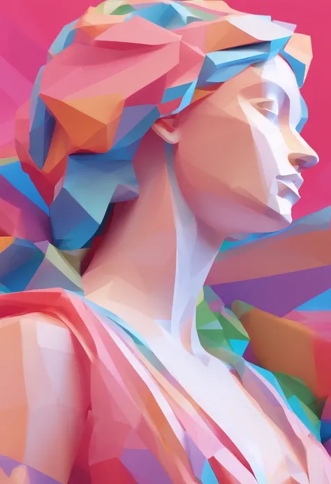 Close-up of a statue of a woman, Colorful classical statues, greek godness portrait sculpture, Classical art, bust with a beautiful neck, Escultura Michelangelo, classicism artstyle,Paper cut art style, Neon candy color, Simple, Stylish, Bright.。.。.。.。.。.。...