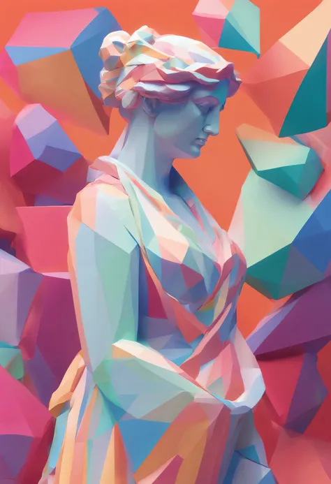 Close-up of a statue of a woman, Colorful classical statues, greek godness portrait sculpture, Classical art, bust with a beautiful neck, Escultura Michelangelo, classicism artstyle,Paper cut art style, Neon candy color, Simple, Stylish, Bright.。.。.。.。.。.。...