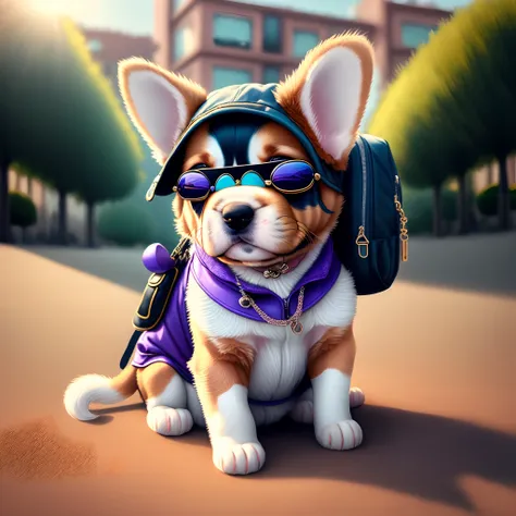 ，masterpiece, best quality，8k, 超高分辨率，in this trendy city，a puppy dressed in a fashionable costume caught everyone's attention。it...