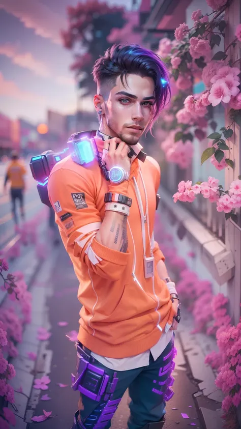 Change background cyberpunk handsome boy. realistic 8k ultra realistic