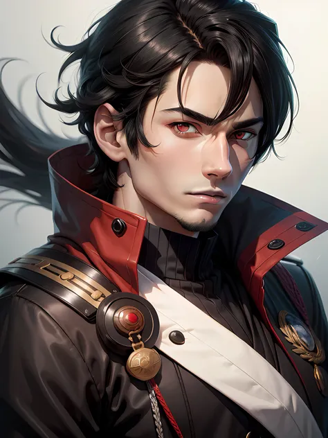 Anime, Black Hair, Male, Red Eyes, Admiral Uniform, Admiral Coat around shoulder,