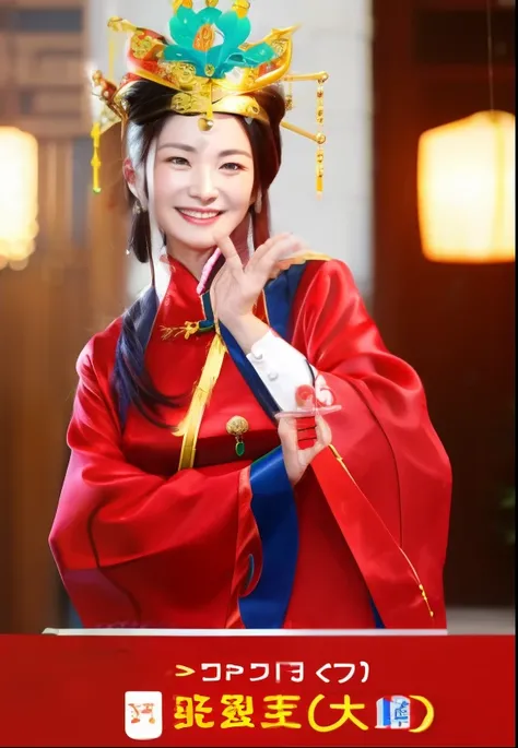 Smiling woman in cheongsam with crown on head,