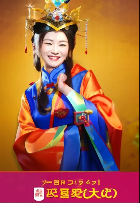 Smiling woman in cheongsam with crown on head,