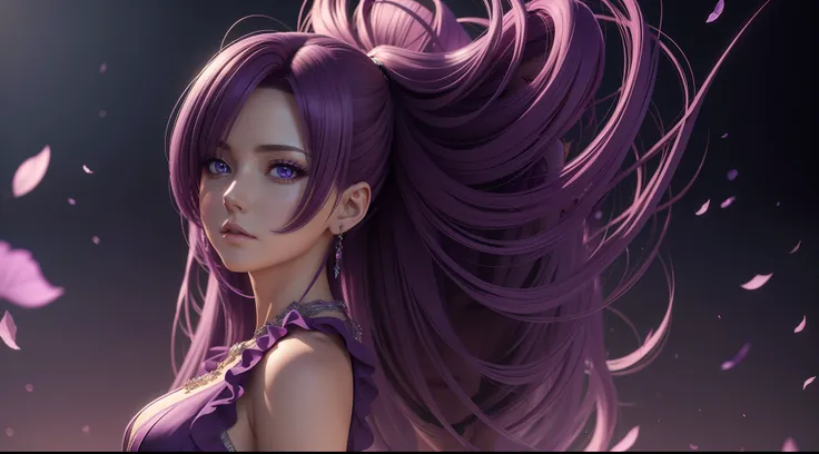 Woman in purple dress posing for photo, realistic 3D anime, extremely detailed art, photorealistic anime rendering, 8k high quality detailed art, captivating beautiful anime woman, 3D anime realistic style, 8k anime badass, Clear images, surreal anime, [ 8...