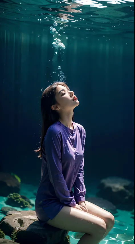 Purple-shirted female ninja，Meditation sitting，Partial underwater photography，BestWorks