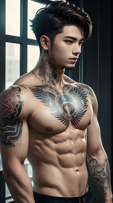 best quality, masterpiece, highres, 1boy,male,solo,upper body,  zhangfei,tatto