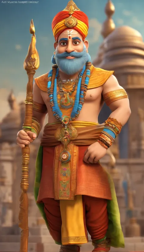 Render Tenali Rama as a charismatic and endearing character with a friendly smile and expressive eyes.