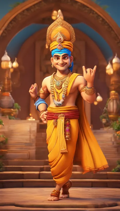 Render Tenali Rama as a charismatic and endearing character with a friendly smile and expressive eyes.