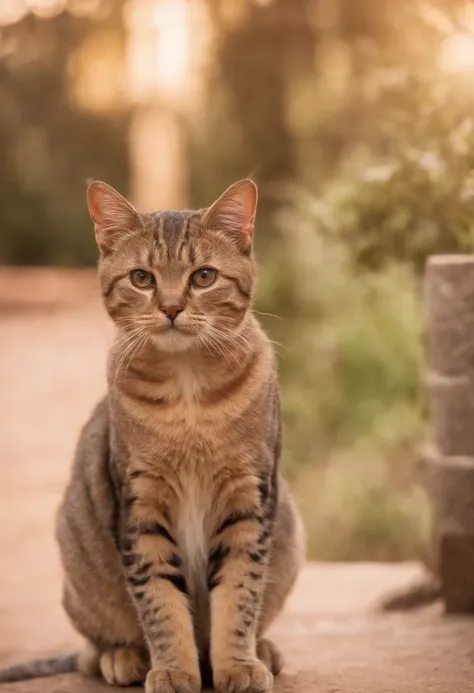 Um gato pardo em observando um luar