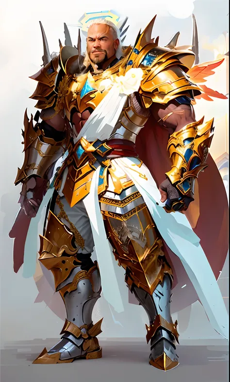 arafed image of a man in armor with a sword, gold paladin, paladin golden armor, epic paladin armor, holy paladin, male paladin, paladin armor, heavy white and golden armor, fantasy paladin, holy armor, golden armor, angelic golden armor, gold heavy armor....