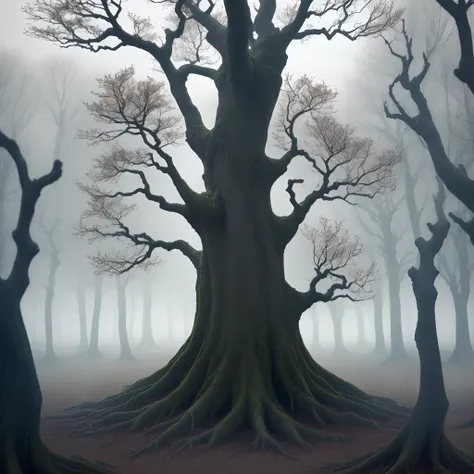 Whispering voices from the gnarled branches:
   - Imagine wisps of ghostly voices emanating from the twisted branches, their words barely audible and filled with foreboding.