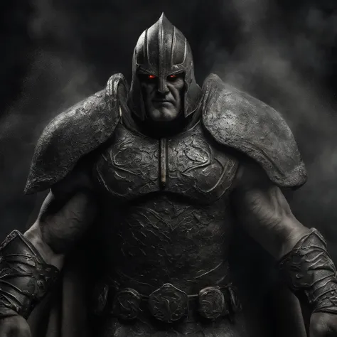 Close-up (Darkseid from DC in Viking style: 1.3) emerging from wet black mud, extremely detailed, smoke, sparks, metal shavings, flying debris, volumetric light