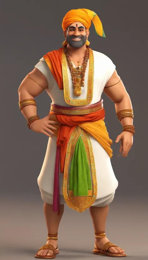 Render Tenali Rama as a charismatic and endearing character with a friendly smile and expressive eyes.