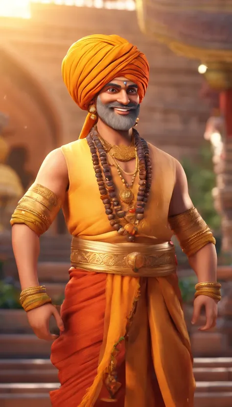 Render Tenali Rama as a charismatic and endearing character with a friendly smile and expressive eyes.