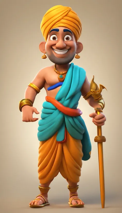 Render Tenali Rama as a charismatic and endearing character with a friendly smile and expressive eyes.