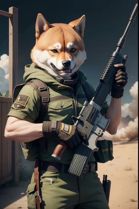 Shiba dog with a PUBG gun