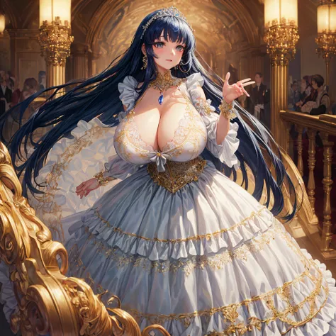 (masterpiece, best quality,extremely detailed:1.1),(moe anime art style:1.2),1girl,full body, ((solo)), cute, kawaii,digital art,((1 bling-bling anime princess wearing beautiful embroidery and jeweled ruffled gorgeous princess ballgown with voluminous full...