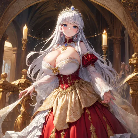 (masterpiece, best quality,extremely detailed:1.1),(moe anime art style:1.2),1girl,full body, ((solo)), cute, kawaii,digital art,((1 bling-bling anime princess wearing beautiful embroidery and jeweled ruffled gorgeous princess ballgown with voluminous full...