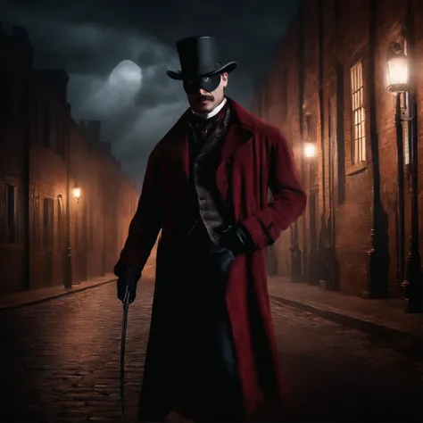 realistic 8k image of Jack the Ripper, wearing a hat that covers his eyes and making direct eye contact with the viewer