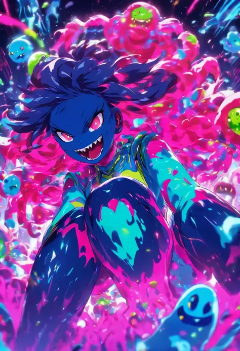 Monster Girl, Full Slime Body, colors neon, risa loca, malvada