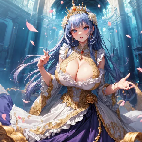 (masterpiece, best quality,extremely detailed:1.1),(moe anime art style:1.2),1girl,full body, ((solo)), cute, kawaii,digital art,((1 bling-bling anime princess wearing beautiful embroidery and jeweled ruffled gorgeous princess ballgown with voluminous full...