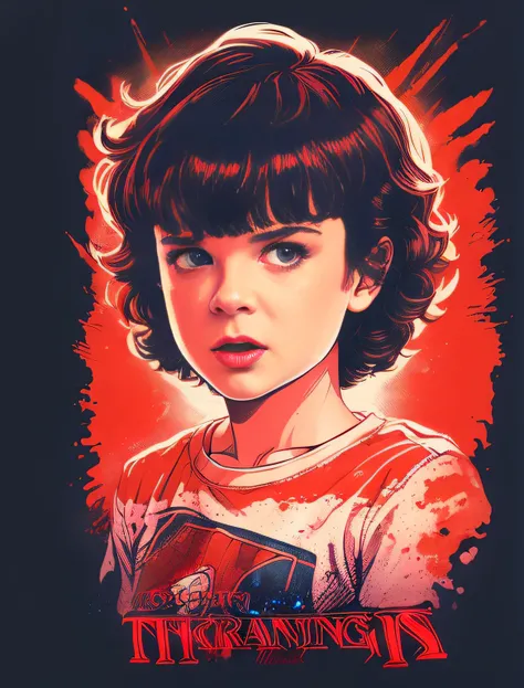 a close up of a person with a red shirt and a black background, stranger things character, martin ansin artwork portrait, martin ansin, epic portrait illustration, stranger things vecna, style of stranger things, stranger things poster, eleven from strange...