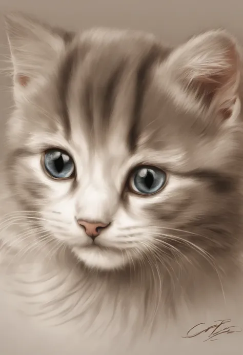 (catss:1.5),Realistic kitten,Two,Shoot from the front,(line-drawing:1.5)