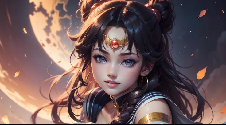 A ultra detailed portrait of a sailor moon 1girl smiling, color digital painting, highly detailed, digital painting, artstation, intricate, sharp focus, warm lighting, attractive, high quality, masterpiece, award-winning art, art by Yoshitaka Amano, and Br...