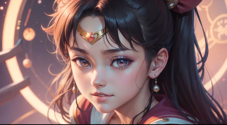 A ultra detailed portrait of a sailor moon 1girl smiling, color digital painting, highly detailed, digital painting, artstation, intricate, sharp focus, warm lighting, attractive, high quality, masterpiece, award-winning art, art by Yoshitaka Amano, and Br...