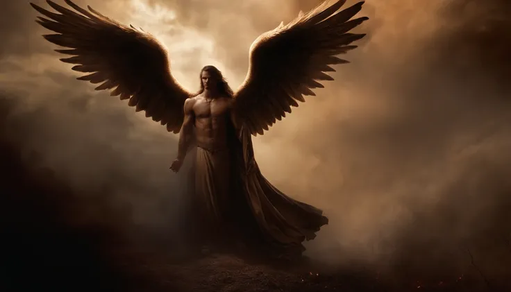 an image of an angel with a sword standing in hell, Anjo no inferno, arcanjo, angels vs demons, angel watching demon, angels and demons, anjo protegendo o homem, Arcanjo Miguel, O Anjo da Morte, Battle between angels and demons, anjo super largo, epic ange...