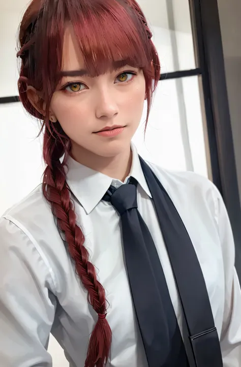 masterpiece, (photorealistic:1.4), best quality, beautiful lighting,

, makima \(chainsaw man\), (red hair)+(long braided hair)+...