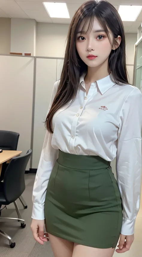 (Best Quality, 8K, masutepiece, Ultra HD: 1.3), 1girl in, small tits ,light brown hair, Blunt bangs, hair behind ear, hair over shoulder, Long hair,  slender body shape, Ultra Fine Face, Delicate lips, Beautiful eyes, Double eyelids, lipsticks, thin blush ...