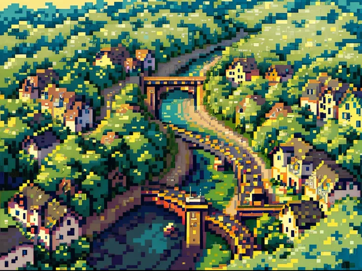 best quality, high-resolution pixel art of a bustling and vibrant town map from the beloved video game "mother 2". the map showc...