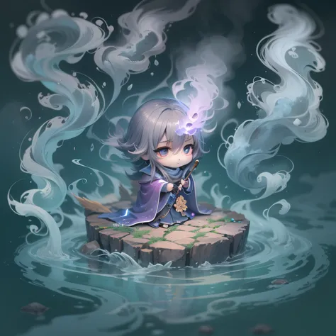 Chibi、Smoke and water...An ethereal wraith made from translucent smoke rises from murky water.