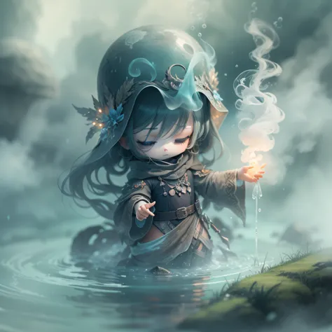 Chibi、Smoke and water...An ethereal wraith made from translucent smoke rises from murky water.