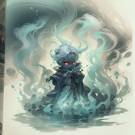 Chibi、Smoke and water...An ethereal wraith made from translucent smoke rises from murky water.