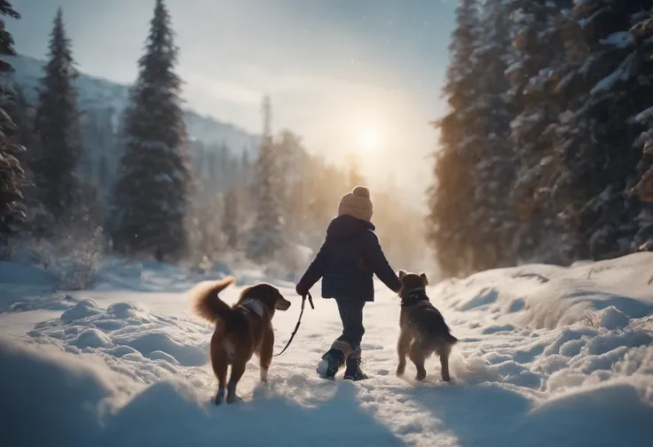 CHILDREN PLAYING IN THE SNOW, WINTER, SNOWING, DOG, 8K, detailed matte painting, deep color, fantastical, intricate detail, splash screen, complementary colors, fantasy concept art, 8k resolution trending on Artstation Unreal Engine 5"